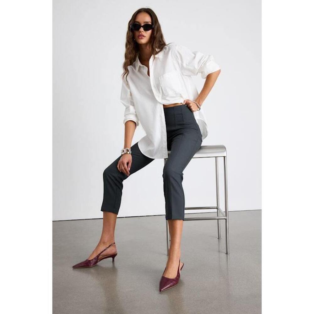 Lulus Cleo Dark Grey Tailored High-rise Slim Leg Trouser Pants - Size 8